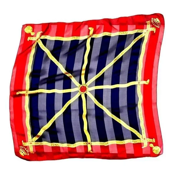 Vintage Scarf Ellen Tracy 80s Red Gold Chains 34 x 35 - Picture 1 of 8